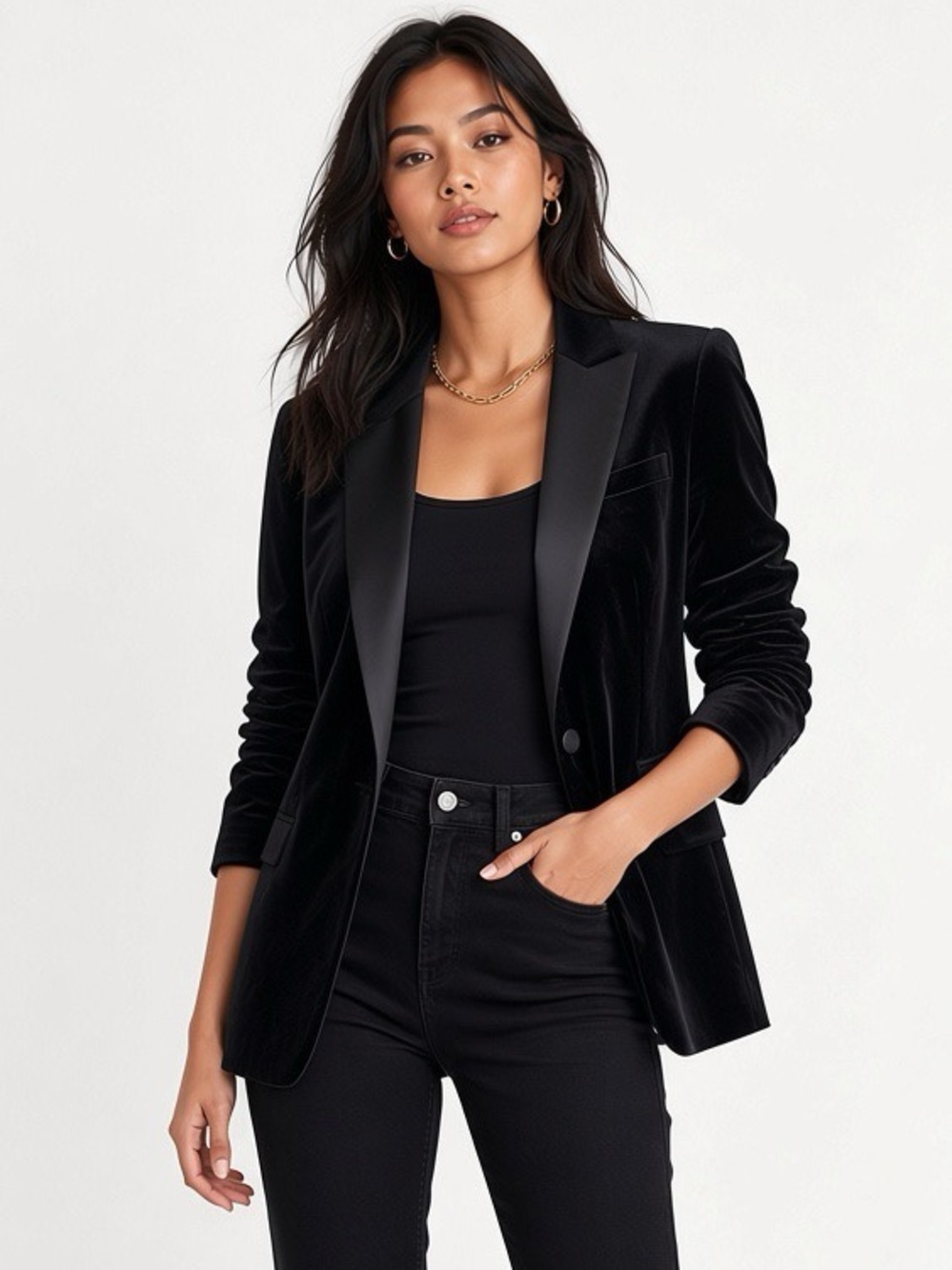 NWT Reiss Black Velvet Blazer with Satin Single Button Lapel Opal